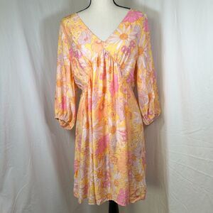 NWT Floral Romantic Babydoll Coquette V Neck Oversized Pink Yellow H&M Size S